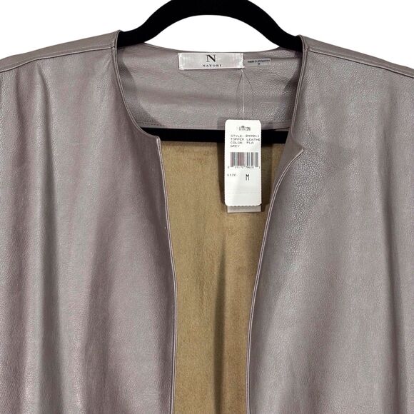 Natori Faux Leather Cocoon Cape Jacket Platinum Grey Women’s Medium Open Front - Picture 3 of 8